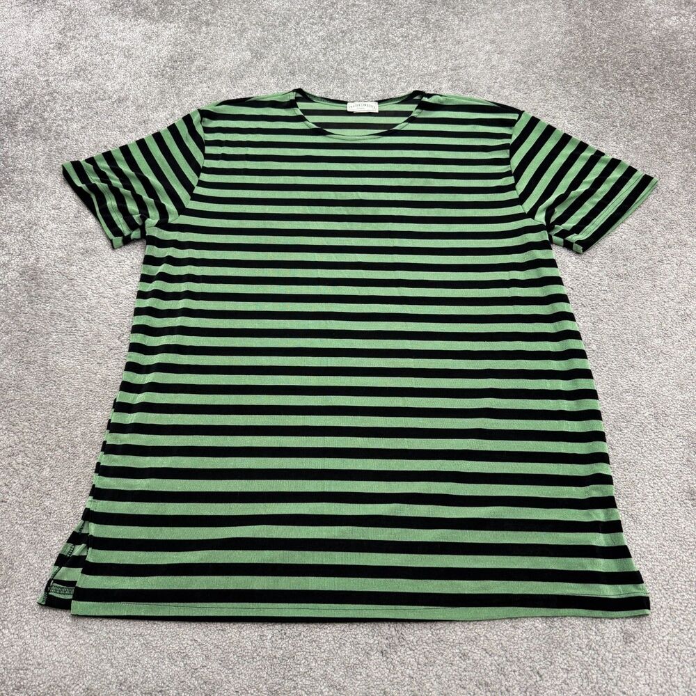 Vintage 90s Frazier Lawrence Tunic T-Shirt Womens 2XL Green Black Striped Tee